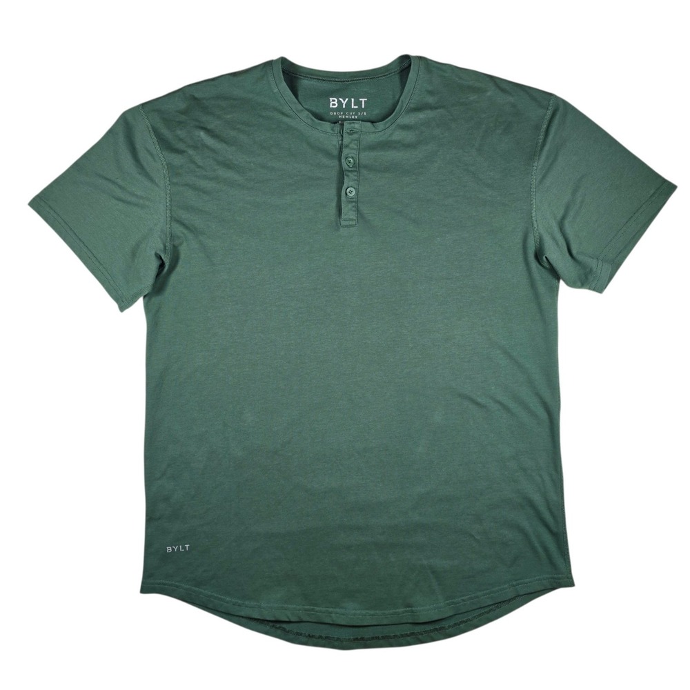 BYLT Drop-Cut Henley Green Lux Casual Short Sleeve T-Shirt Men's Size XL